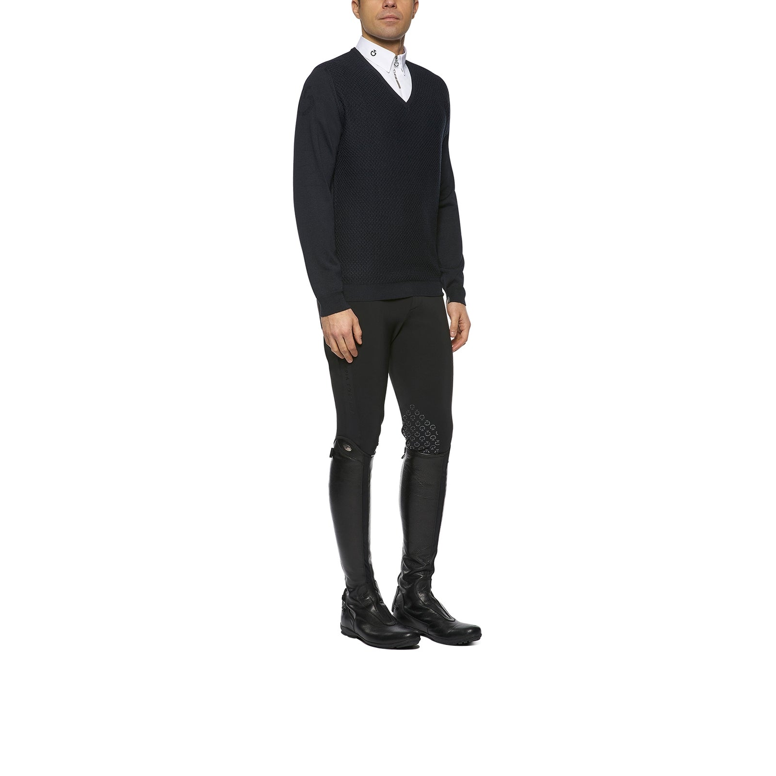 Cavalleria Toscana Men's Wool Knit Honeycomb V-Neck Sweater Women’s Riding Clothing