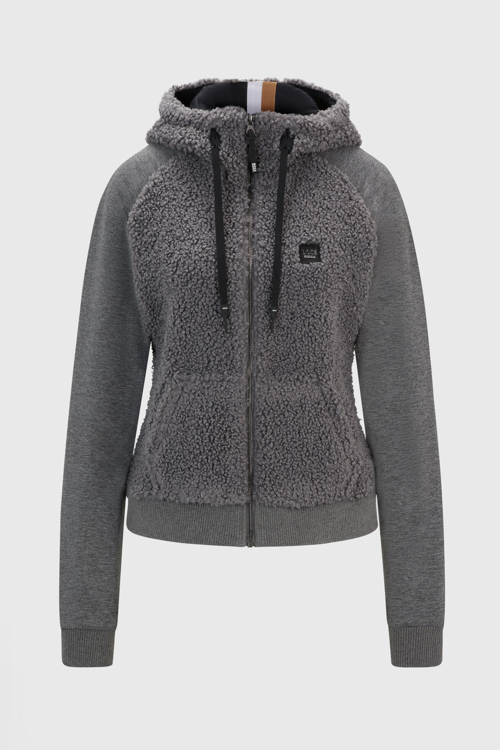 Boss Riva Teddy Hybrid Zip kapucnis pulóver Noi Ruházat