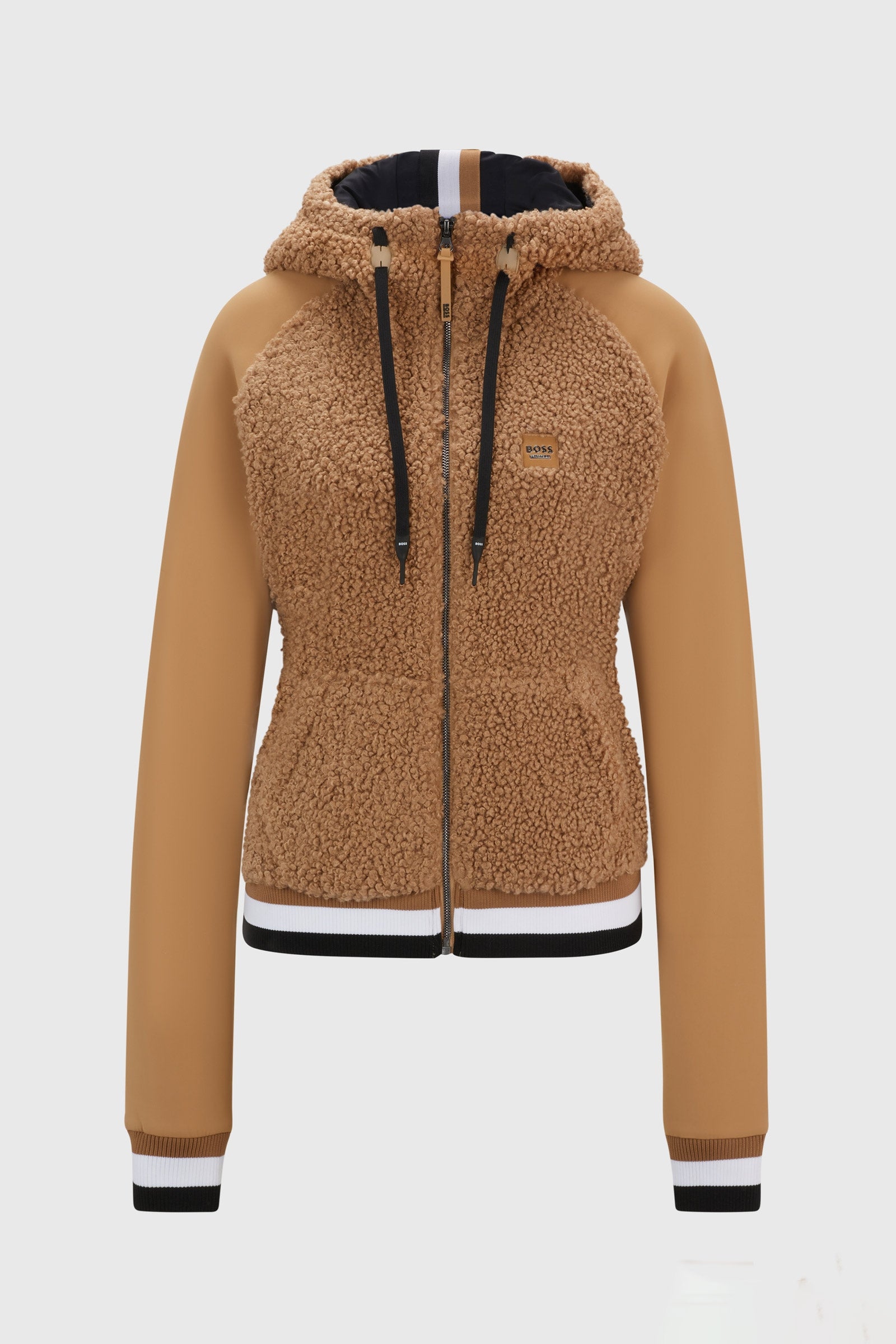 Boss Riva Teddy Hybrid Zip kapucnis pulóver Noi Ruházat