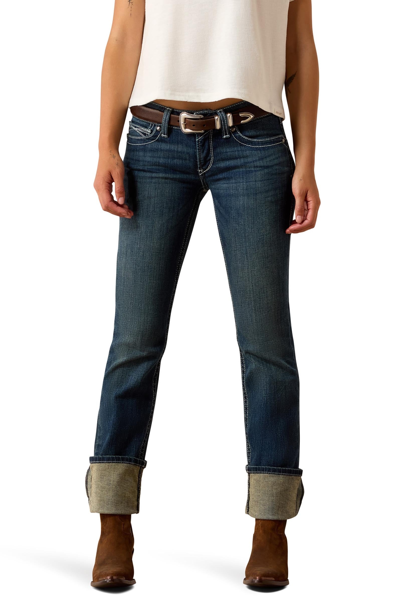 Ariat R.E.A.L. Mid Rise Stretch Icon Stackable Straight Leg Női középmagas derekú rugalmas egyenes szárú farmer Womens Breeches