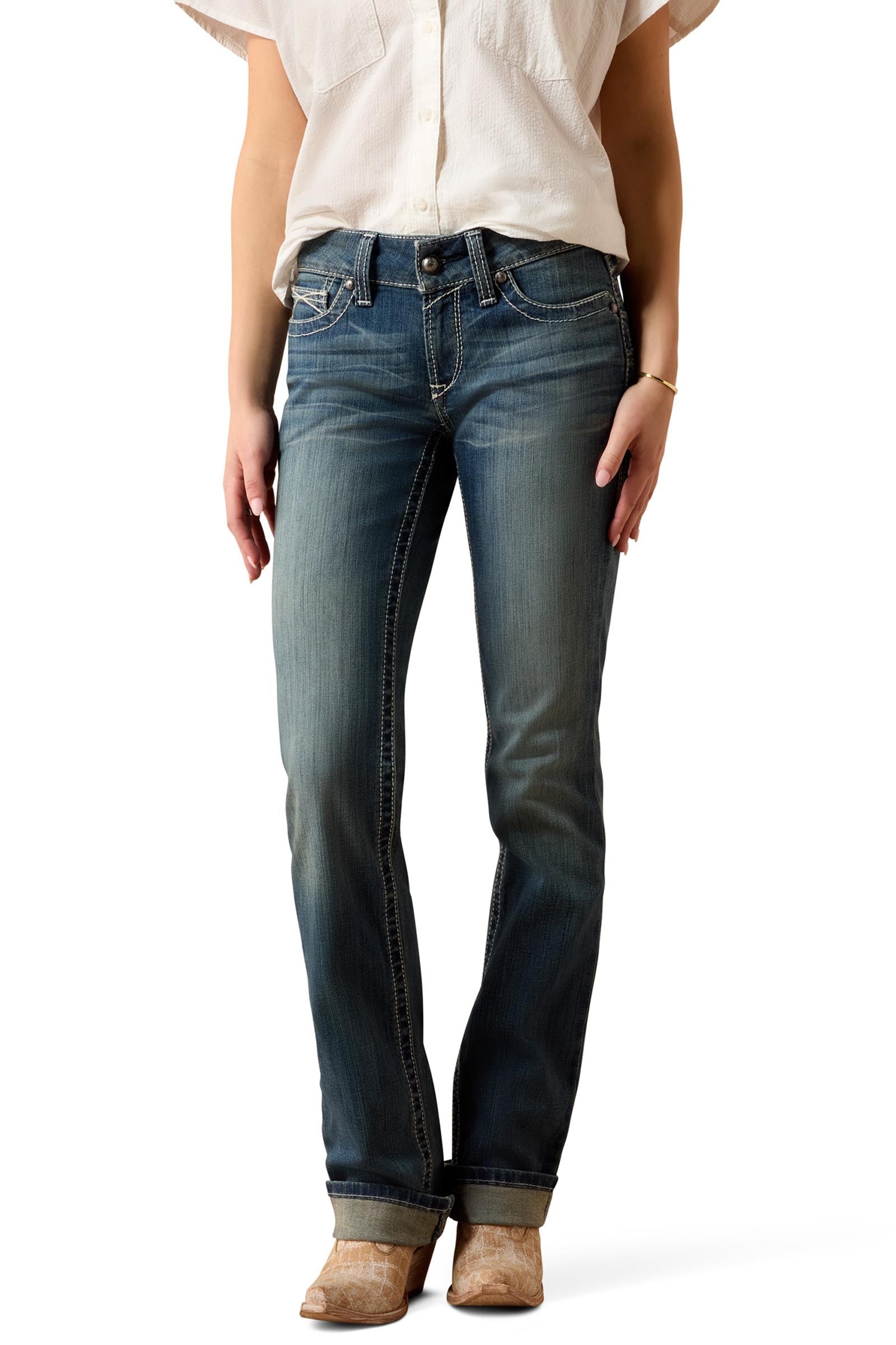 Ariat R.E.A.L. Mid Rise Stretch Icon Stackable Straight Leg Női középmagas derekú rugalmas egyenes szárú farmer Womens Breeches