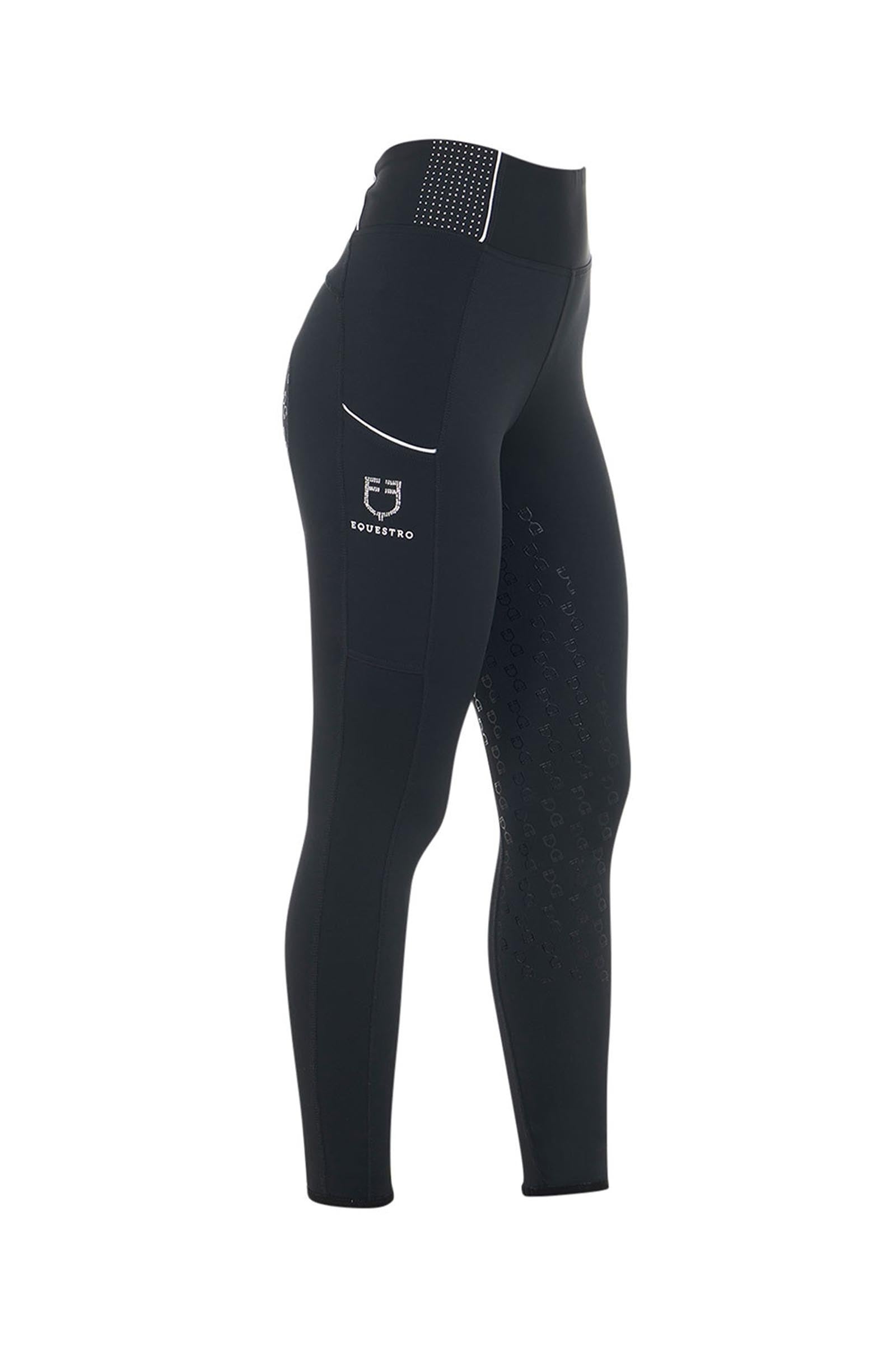 Equestro Women's Slim Fit Full Grip High-Waisted Leggings Rhinestones Womens Breeches