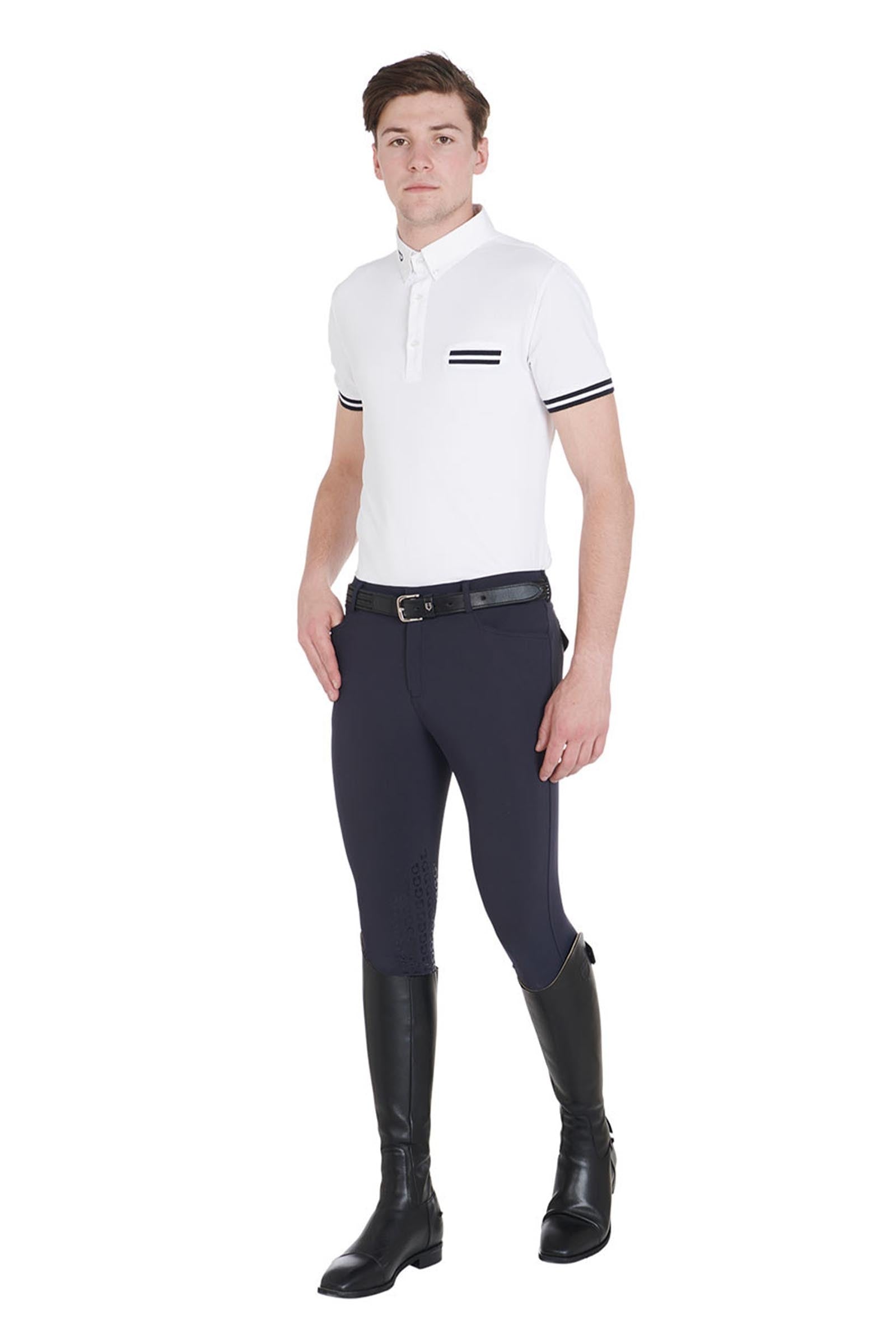 Equestro Men's Slim Fit Knee Grip Breeches With Logo Mens Riding Clothing