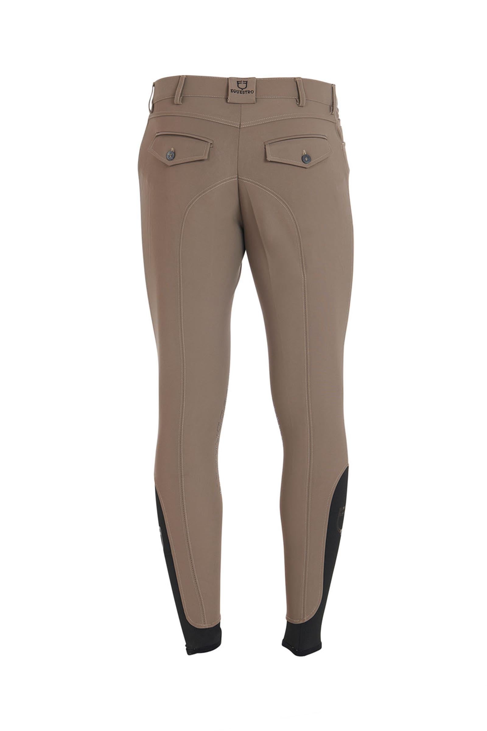 Equestro Men's Slim Fit Knee Grip Breeches With Logo Mens Riding Clothing