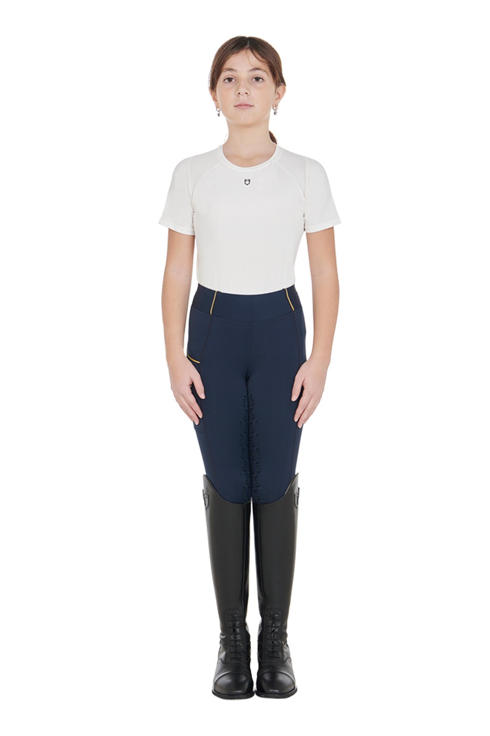 Equestro Girls' Slim Fit Full Grip Leggings With Logo Kids Apparel