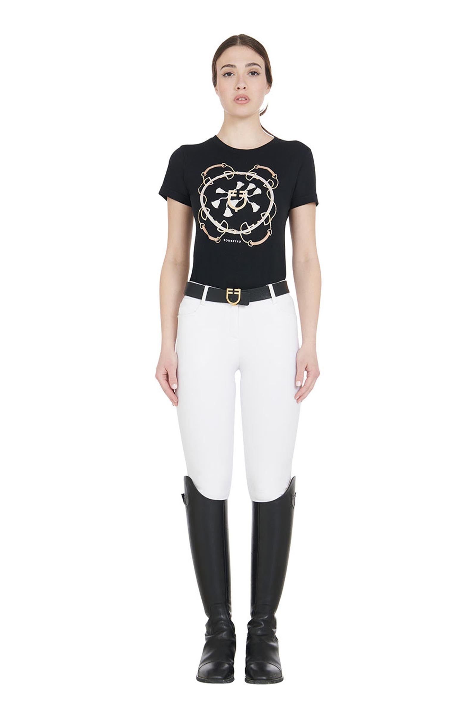 Equestro Women's Slim Fit Knee Grip Breeches With Logo Womens Breeches